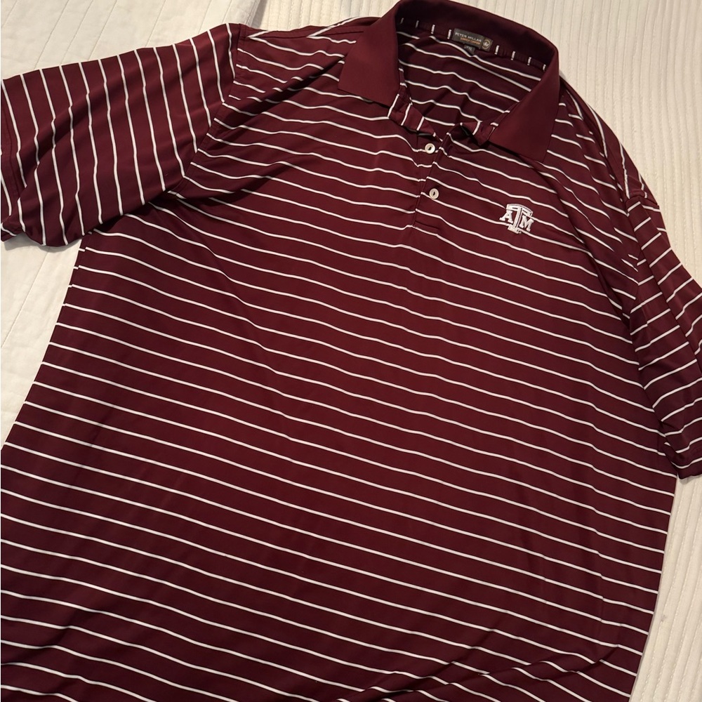 Peter Millar A&M Texas Aggie Maroon and White Striped Polo Shirt